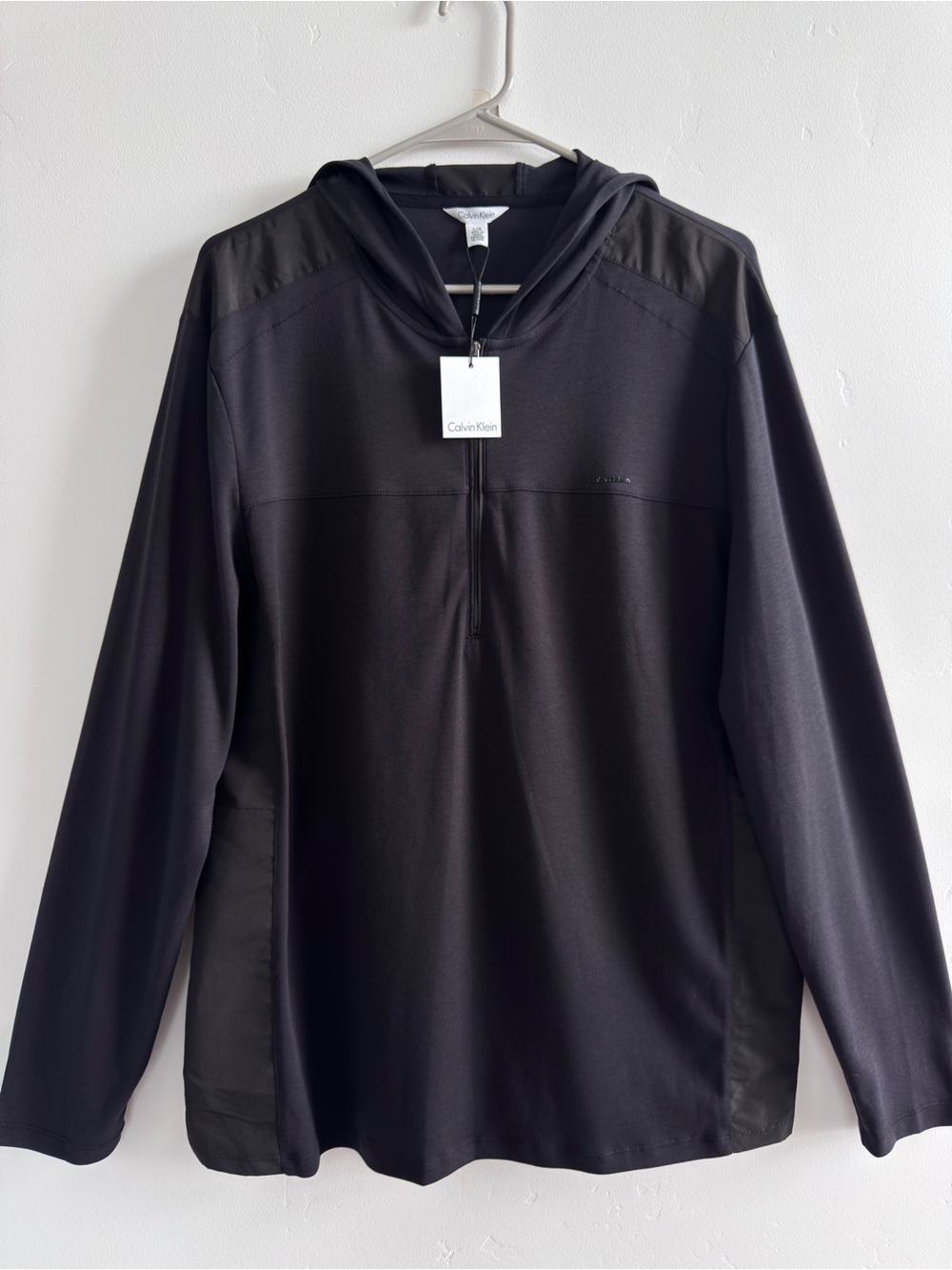 NWT Calvin Klein Men’s Black Mixed Media Half Zip Pullover Hoodie L Athleisure